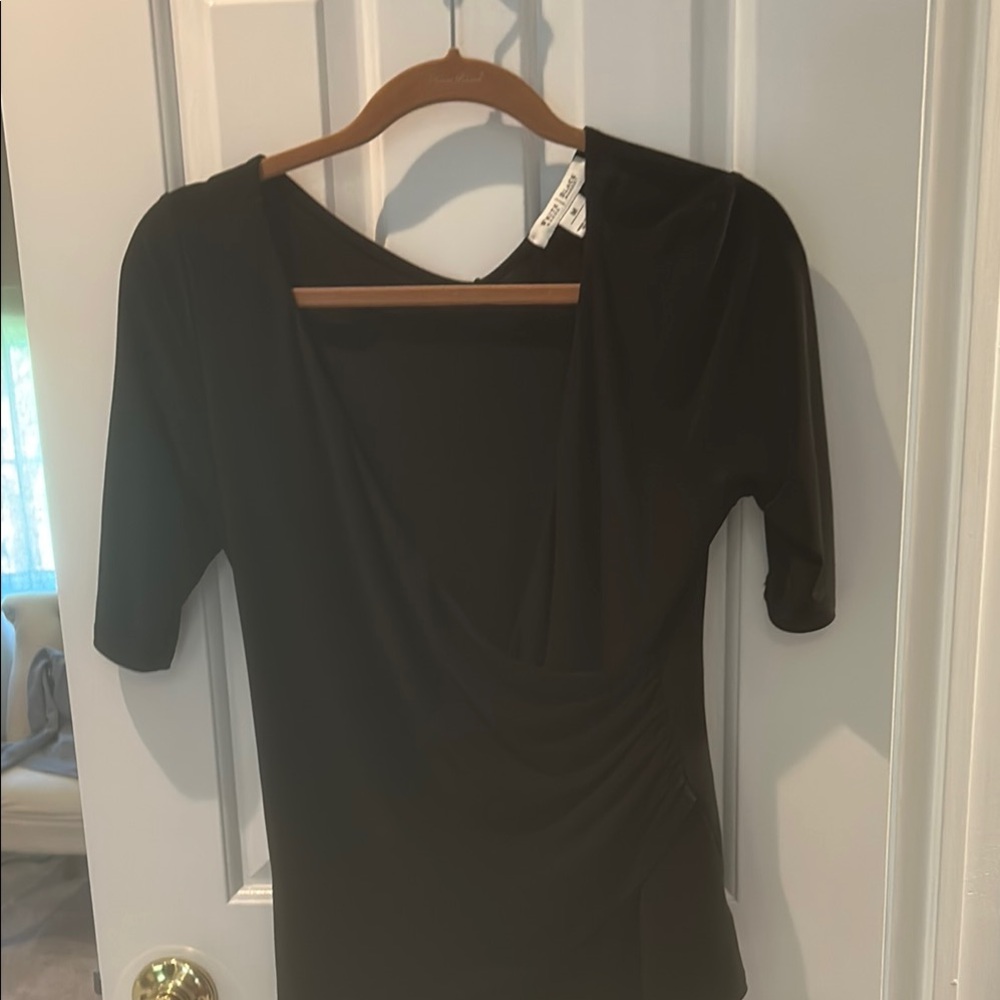 White House Black Market Black Fitted Asymmetrical Bodysuit